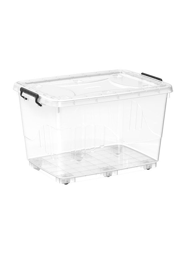 Cosmoplast 82L Clear Plastic Storage Box With Wheels & Lockable Lid (Transparent) Transparent 82.0Liters