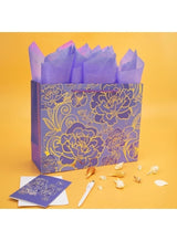 JOSQUEWNN 2pcs Large Gift Bags with Greeting Card and Tissue Paper，Rose Purple Gift Bag for Celebrating Birthdays, Valentine's Day, Weddings, Anniversaries, Mother's Day 32*25*10CM 2