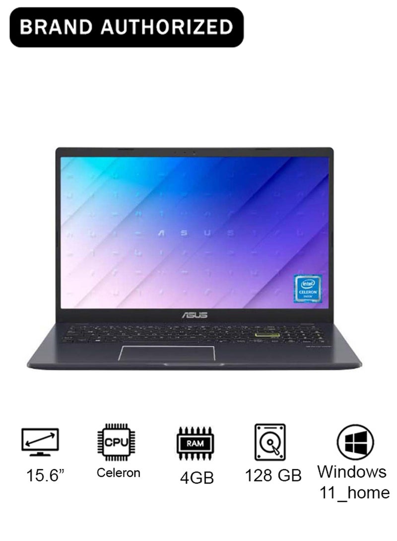 Vivobook Go 15 (E510KAB) 笔记本电脑，配备 15.6 英寸显示屏、赛扬 N4500 处理器、4GB 内存、128GB eMMC 存储、集成显卡，预装 Windows 11 英文/阿拉伯文操作系统，星空黑配色。