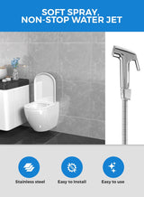 GEEPAS Chrome Shattaf Set | Soft Spray, Non-Stop Water Jet With Easy to use Mechanism | High-Quality ABS Material And High Grade Chrome, 1/2" Standard Connector| For Bathroom Use GSW61106 4