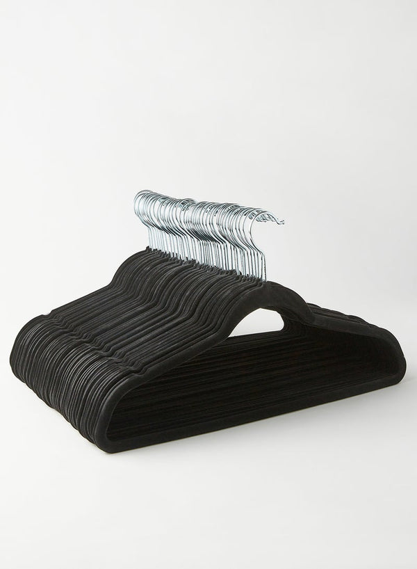 Noon East 50 Piece Non-Slip Ultra Slim Velvet Hanger, Set Made In Sturdy Material For Closet Organization in Black, 44.5x23.5cm