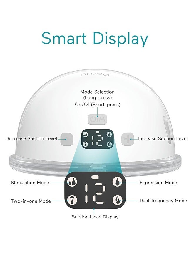 Paruu P16 Hands-Free Electric Wearable Breast Pump With Strong Suction, Low Noise, 4 Modes And 12 Levels, 19/21 MM Insert Accessories, 2 Pieces