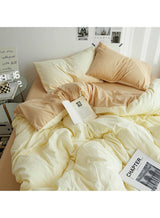 INFOSUN Duvet Cover Set King Size 4 Pcs, Include 1 Quilt Cover 220 x 240cm & 2 Pillow Cases 48 x 74cm & 1 Bedsheet 235 x 250cm, Super Soft Quality Cotton Bedding Set, NO Comforter - Milk Tea Cheese 4