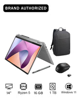 IdeaPad Flex 5 14ABR8 笔记本电脑，配备 14 英寸 WUXGA (1920x1200) IPS 显示屏、AMD Ryzen 5 5625U 处理器、16GB 内存、1TB 固态硬盘、AMD Radeon 显卡和 Windows 11 操作系统，附赠背包和鼠标，英文/阿拉伯文双语，北极灰配色。 1
