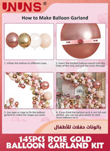 UNUNS Balloons Party Supplies,Rose Gold Confetti Balloon Garland Kit,145Pcs Multicolor Multi-size Beige Pink Metallic Gold Matte White Balloon,For Birthday Wedding Bridal Girl Baby Shower Party 4