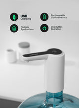 GEEPAS Rechargeable Mini Water Dispenser Portable and Light-Weight Pump with Easy Press Mechanism and USB Charge Plug and Play White and Black 6