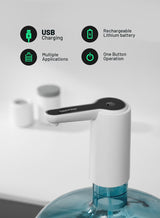 GEEPAS Rechargeable Mini Water Dispenser Portable and Light-Weight Pump with Easy Press Mechanism and USB Charge Plug and Play White and Black 1