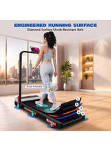 PowerMax Fitness JogPad-1 3HP Motorized 2-in-1 Treadmill for Home & Office Use with Remote Control, 8% Manual Incline, 10 km/h Max Speed, 120 kg Max User Weight, Compact Design, Shock Absorption 950x405mm Running Deck, LED Display, iPad Holder 3