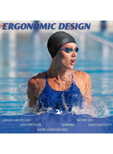 DEXO Silicone Swimming Cap – Stretchable, Comfortable Fit, Non-Slip, Hair Protection Swim Cap for Men & Women, Black 2