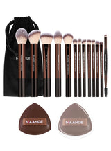 MAANGE 16Pcs Makeup Tool Set, Professional Makeup Brush Sets- Including Blush Brush, Contour Brush, Foundation Brush, Concealer Brush, Eye Shadow Brush, Powder Puff and Cloth Bags(Brown) 2
