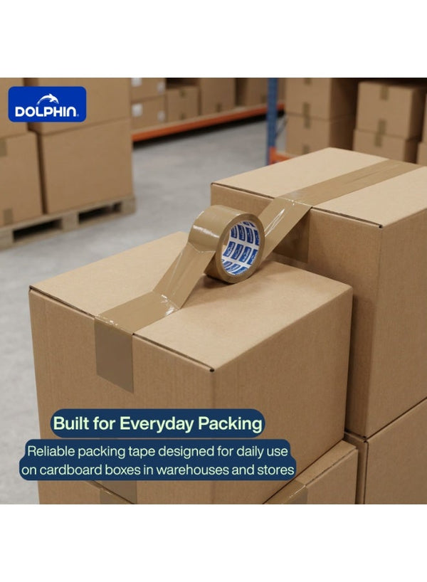 Dolphin High-Quality Brown Packing Tape 48 mm × 50 Yards – Pack of 6, 50 Micron Strong Adhesive Tape for Secure Carton Sealing & Packaging