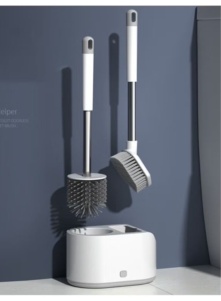 Haidue Silicone Toilet Brush and Holder with Bristle Scrubbers Set for Cleaning Bathroom Rust Free  Non Slip Long Handled Toilet Brush