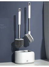 Haidue Silicone Toilet Brush and Holder with Bristle Scrubbers Set for Cleaning Bathroom Rust Free  Non Slip Long Handled Toilet Brush 1