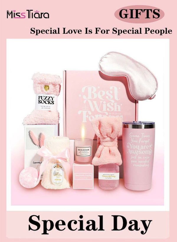 MissTiara Gift Basket for Women - Mother's Day,Birthday Gift Box Get Well Soon Gift Set Contains 11 Inspirational Gifts Relaxing Spa Treatment Package for Women Bestie Friendship Female Friend Gift