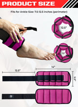 FIT TRIBE 2pcs Adjustable Ankle Weights 1-5 lbs Each, 2-10 lbs Pair Leg Weights, Perfect for Strength Training, Fitness, Core Workouts, Walking, and Jogging, Comfortable Secure Fit for Men & Women (Pink) 4