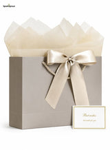 SparkSprout 2PCS Champagne Color Large  Gift Bags,  Paper Bags with Ribbon,  Greeting Cards and Tissue Paper, Portable Party Bags with Handles, Birthday Gift Bags, Present Bags for Wedding Party,  Party Supplies 6