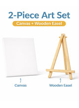 Dozen Artist Canvas with Wooden Easel for Painting – Premium White Cotton Stretched Canvas Board, Blank Painting Canvas for Acrylic Oil Watercolor, Art Canvas Set for Kids, Beginners, Students & Professional Artists, Art Supplies for Home School 1
