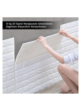 BLOOMING TIME 10 PCS Self- Adhesive 3D Wallpaper, DIY Waterproof White Brick Pattern Wall Stickers for Living Room Bedroom, 77 x 70 cm 2