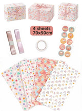 JOSQUEWNN 4 PCS Pink Gift Wrap Paper Roll, Birthday Wrapping Paper for Girl, Pastel Pink Girly Gift Wrap Paper for Valentines Day, Christmas, Wedding, Baby Shower (Mini Roll,43CM x 300CM Per Roll) 7