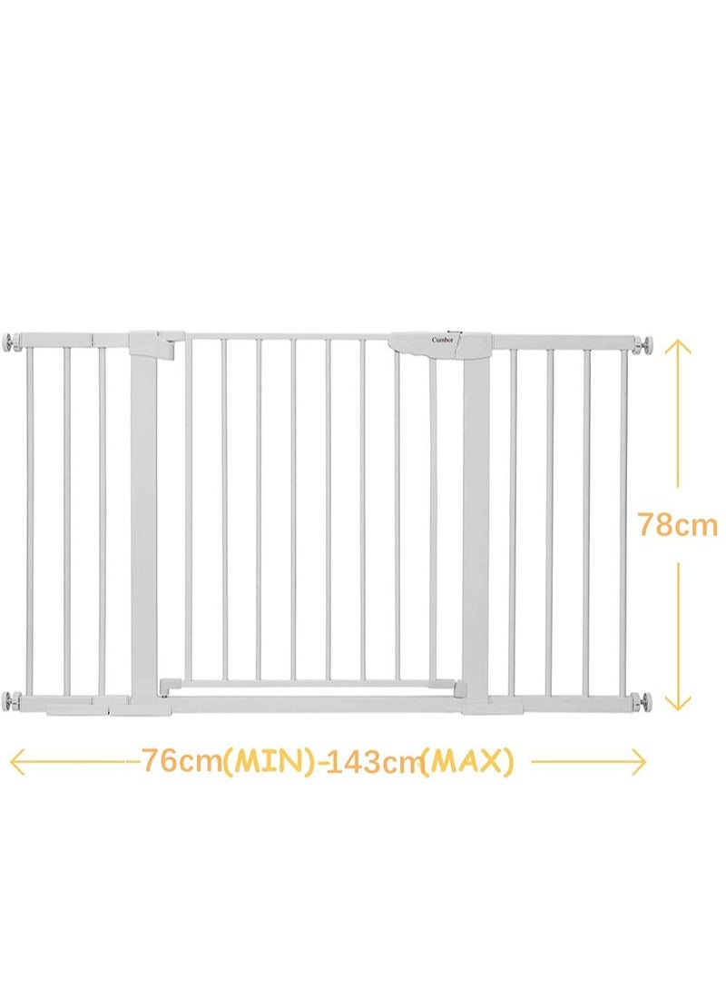 RuiHhome Auto Close Safety Baby Gate, Extra Wide Child Gate, Maximum Suitable For 143 cm, Including 10cm, 20cm, 30cm Extension Rack, Easy Walk Thru Durability Dog Gate for Stairs, Doorways