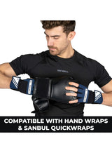 Sanabul  Essential Gel Boxing Gloves for Men & Women – Pro-Tested Kickboxing, MMA, Muay Thai & Heavy Bag Training Gloves – Shock-Absorbing Gel Padding – Black/Metallic Blue 2