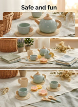 Beauenty Wooden Tea Party Set for Little Girls Boys,Wooden Tea Toys with Tea Pot Cups,Toddler Tea Set Play Kitchen Accessories for Kids Tea Party Toys,Princess Kitchen Tea Party Pretend Play Toy 4