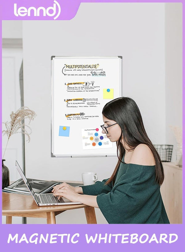 LENND Magnetic White Board Kit for Wall 90cm*120cm, Sliver Reinforced Aluminum Frame for Home, School, Office