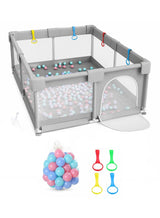 TOTOJOY Baby Playpen with 50 Pieces Balls and 4 Baby Pull Ring Crib Hooks- 180x150cm Infant Indoor and Outdoor Kids Activity Centre Foldable Safety Fence Portable Play Dens for Kids and Toddlers Easy to Fold Play Yard, Grey 5