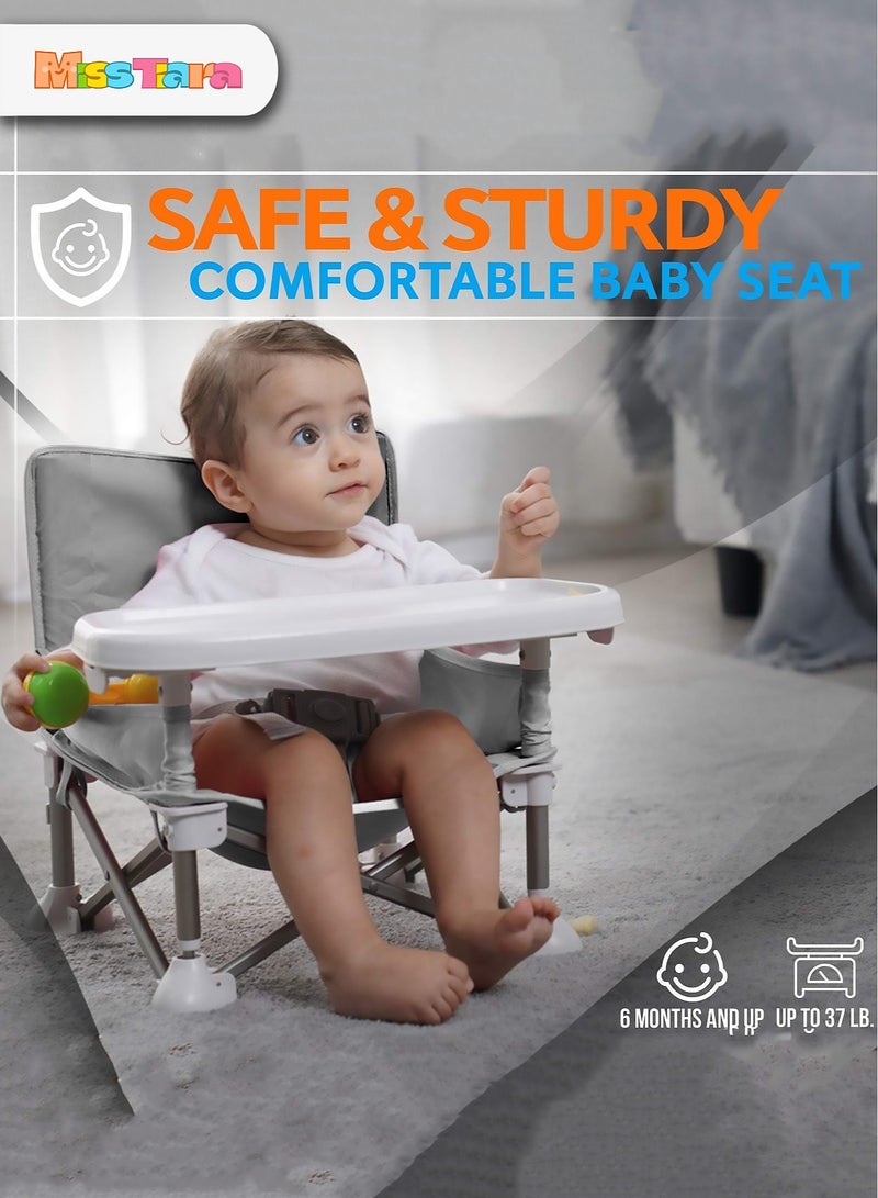 MissTiara Baby Seat Booster High Chair, Space Saver High Chair, Portable High Chair, Folding Booster Feeding Chair, with Travel Bag (Grey)