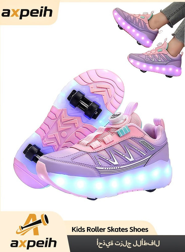 Axpeih Roller Skates Shoes 4 Wheels for Kids, New Upgraded Roller Shoes with 16 Flashing Modes, LED Light Up Flashing Sneakers for Boys and Girls, Beginner-Friendly, More Balanced