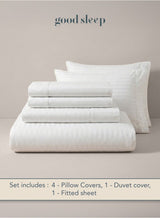 Good Sleep King Size Duvet Cover Set | 6 Piece | 220x240 cm | White Striped | Duvet Cover with Deep-Pocket Fitted Sheet & 4 Pillowcases | Ultra-Soft Fabric, Wrinkle-Free | Made in Dubai 3