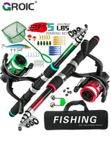 GROIC 1.8m Fishing Rod and Reel Combo, 2PCS Telescopic Fishing Rod, Spinning Reels *2, Fishing Hooks Bait Set,Portable Fishing Pole Set with Carrier Bag 1