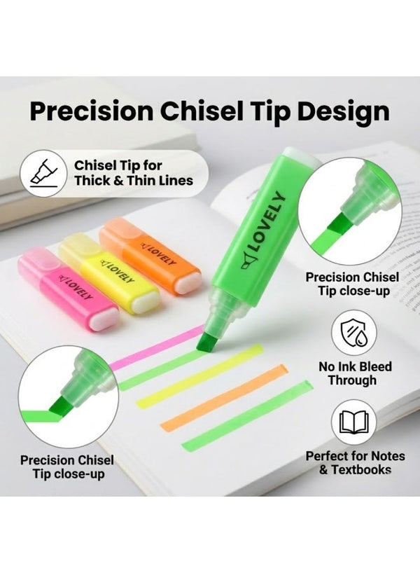 Lukadah 4 Pack Neon Highlighters Set – Assorted Fluorescent Colors Chisel Tip Marker Pens, Bright Highlighter Markers for School, Office, Bible Study, Journaling, Note Taking & Study Supplies (Multicolour)