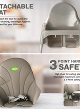 BAYBEE 2 in 1 Clento Baby High Chair for Kids, Baby Feeding Chair With 2 Height Adjustable, Footrest, Tray, Stand, 3 Point Safety Belt, Kids High Chair For Baby 6 Months To 3 Years - Grey 3