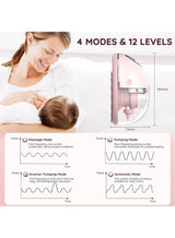 chiteng Electric Breast Pump, Wearable Breast Pumps with 4 Modes 12 Levels, Hands Free Breastfeeding Pumps, Wireless Hospital Grade Quiet Anti-Leaking with Voice Broadcast, Breast Pump Low Noise with Smart LED Display, 1 Piece 3