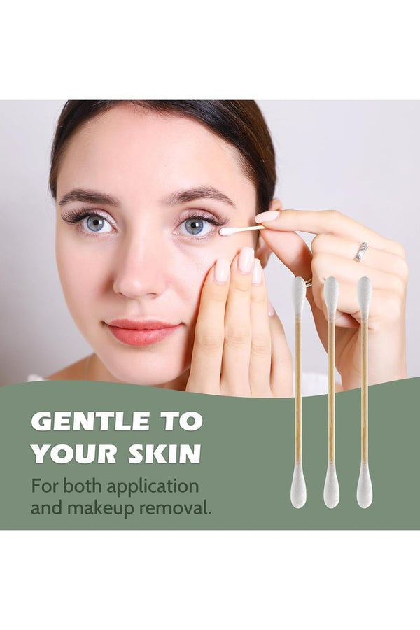 COTTON SWABS Bamboo Cotton Buds 500 Pcs Double Tipped Cotton Swabs - Biodegradable Eco-Friendly Strong Wooden Sticks Round Tips Ear Buds - Qtips Wooden Cotton Buds for Baby Care, Makeup, Ear Cleaning - Family Pack