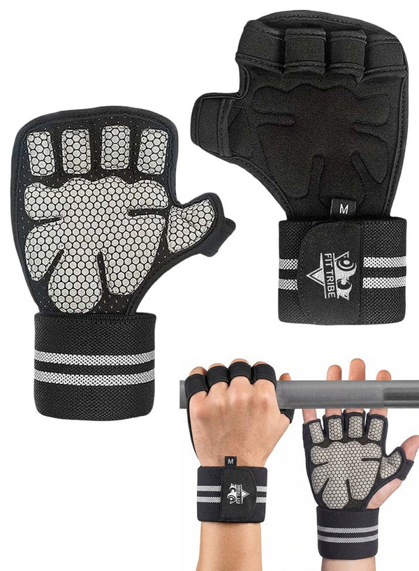 FIT TRIBE Workout & Weight Lifting Gloves for Men & Women - Non-Slip Grip, Adjustable Wrist Support, Breathable, Lightweight Training Gloves for Home Gym and Fitness Accessories