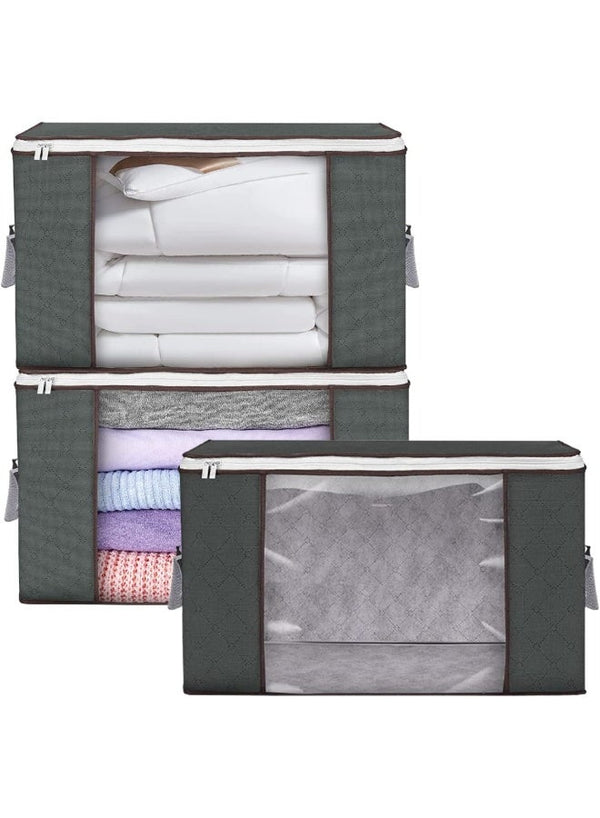 SKY-TOUCH 3 Pieces Large Capacity Sized Bags, Clothes Storage Bag Organizers, Foldable, Durable and Space Saver with See-Through Window and Carry Handles