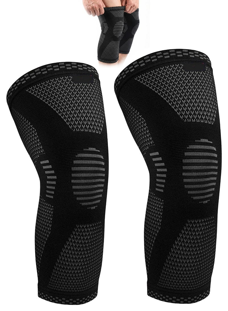 FIT TRIBE 2 Pcs Knee Support Brace for Men & Women - Adjustable Compression Knee Pad with Dual Straps for Patella Support, Joint Pain and Ligament Protection - Breathable Neoprene Knee Brace for Running, Basketball, Workout, Cycling & Daily Use