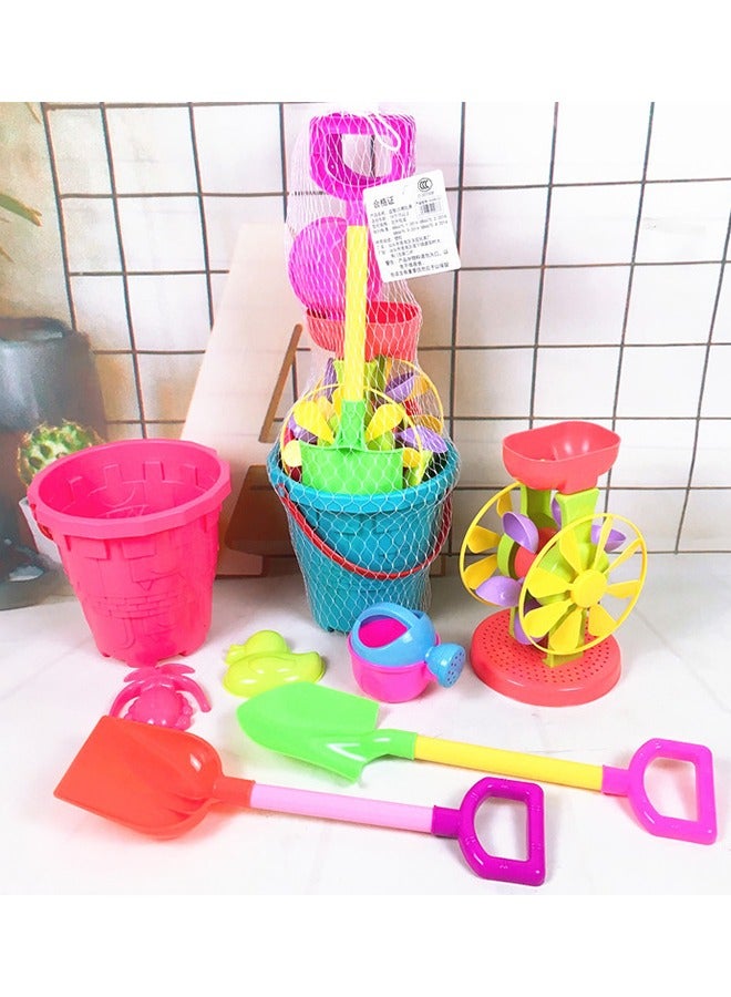 ZCM-HAPPY 7-Piece Hourglass Toy Set with Large Thickened Plastic Shovel and Beach Bucket for Endless Beach Adventures