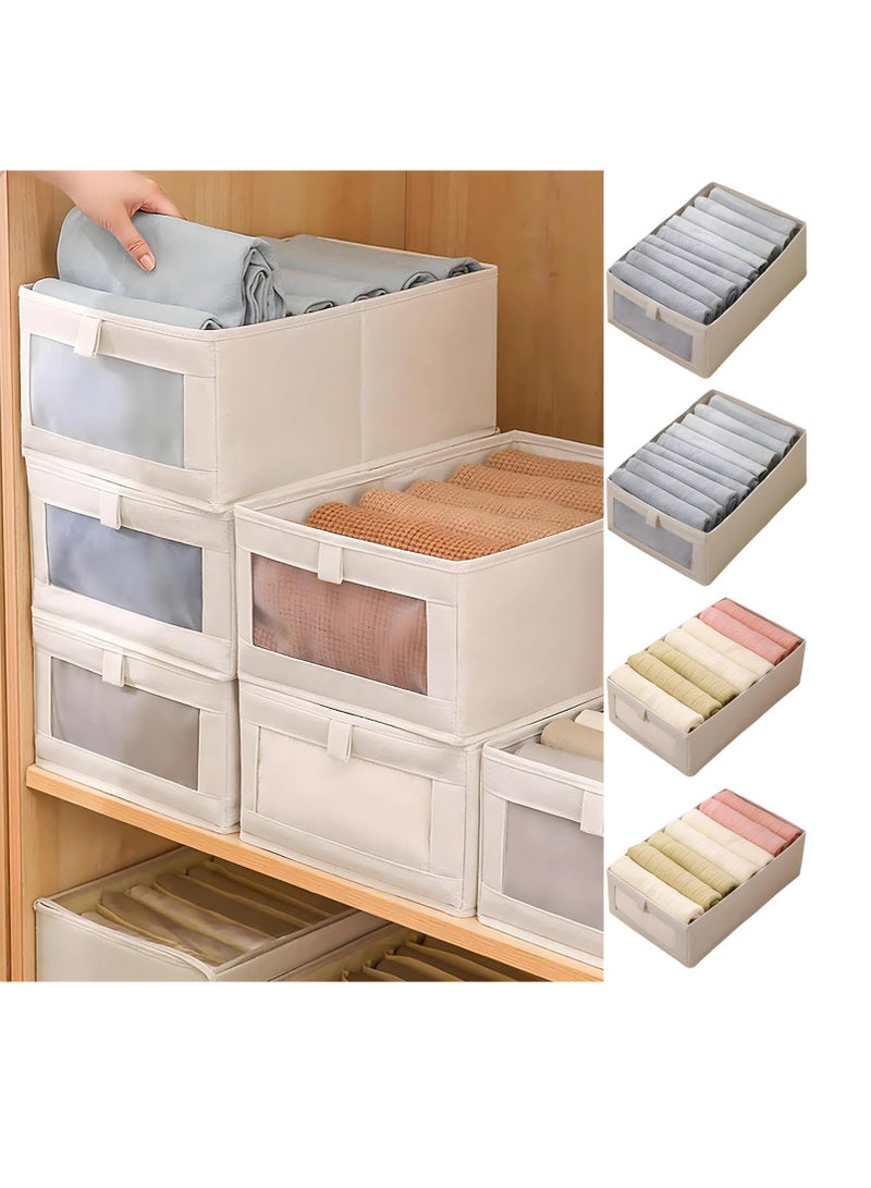 DUNISO 6-piece foldable wardrobe storage box wardrobe organizer, visible linen storage box, clothing drawer organizer, washable wardrobe storage box, rectangular storage box with fixed handle, living room, bedroom, office