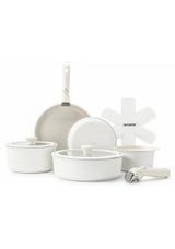 Sensarte Pots And Pans Set Nonstick With Detachable Handles, 14Pcs Induction Cookware Set Stackable, Space Saving Kitchen Cookware Sets With Removable Handle White 6