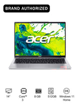 宏碁 Aspire Lite AL14 笔记本电脑，搭载第 14 代英特尔酷睿 3-N355 八核处理器（最高主频 3.9GHz）、8GB LPDDR5 内存、512GB 固态硬盘、英特尔集成显卡、14 英寸 WUXGA IPS 超窄边框显示屏、WiFi 6 和 Windows 11 家庭版（银色）。 1