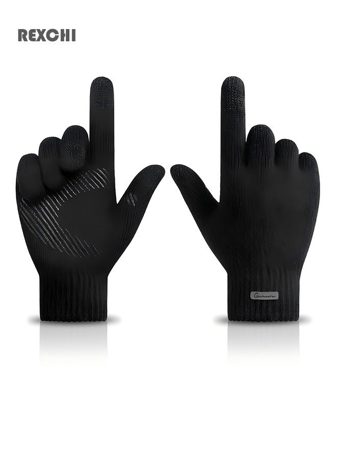 REXCHI Knitted Gloves Outdoor Sports Cycling Non-Slip Cold-Proof Windproof Warm Touch Screen Gloves Men's Gloves-Upgraded Touch Screen Knitted Gloves