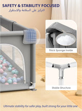 TOTOJOY Baby Playpen with 50 Pieces Balls and 4 Baby Pull Ring Crib Hooks- 180x150cm Infant Indoor and Outdoor Kids Activity Centre Foldable Safety Fence Portable Play Dens for Kids and Toddlers Easy to Fold Play Yard, Grey 3