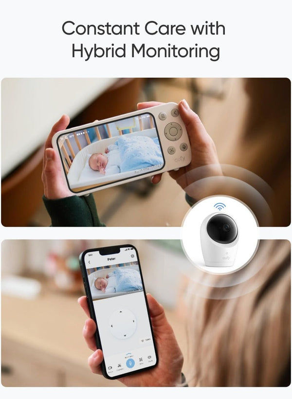 eufy Baby Monitor E21 with 4K Camera, Hybrid Wi-Fi and No Wi-Fi Connection, App and Monitor Control, Ultra-Clear Night View, Pan-Tilt, 8× Zoom, Portable Camera with Built-In Battery, ANR, Smart Alerts