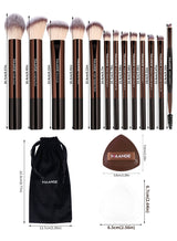 MAANGE 16Pcs Makeup Tool Set, Professional Makeup Brush Sets- Including Blush Brush, Contour Brush, Foundation Brush, Concealer Brush, Eye Shadow Brush, Powder Puff and Cloth Bags(Brown) 4