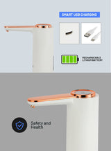 GEEPAS Rechargeable Water Pump For Water Gallon, Portable And Light-Weight With Easy One Touch Mechanism And USB Charging, Can Be Used At Home And Office White/Rose Gold 4