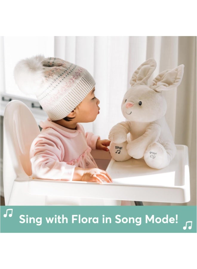 PLAY Animated Flora Bunny Plush Toy – Interactive Singing & Peek-a-Boo Soft Bunny for Baby Boys & Girls – Adorable Talking Rabbit Stuffed Toy for Infants, Toddlers & Newborns
