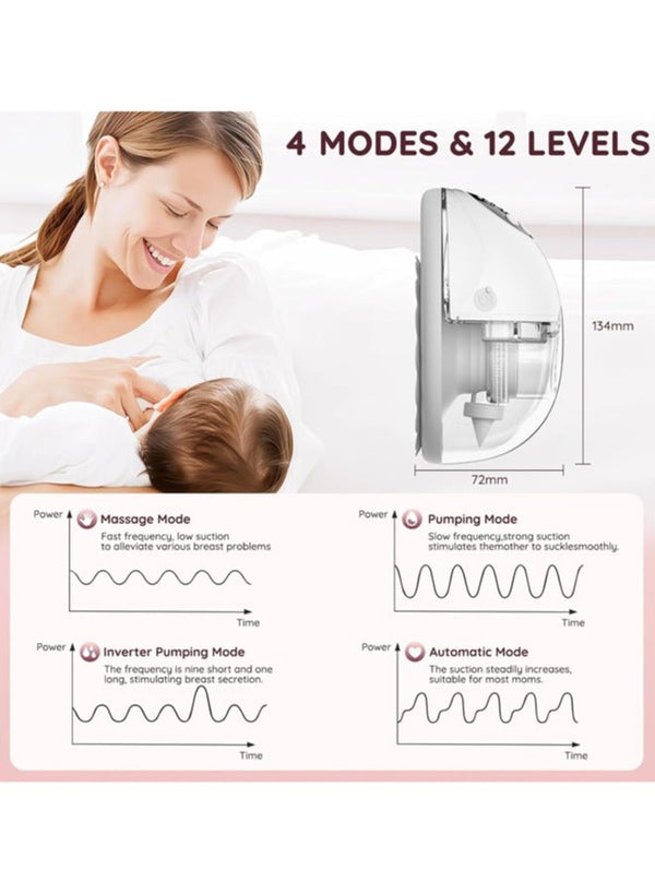 chiteng Hands Free Breast Pump - Wearable Breast Pumps with 4 Modes 12 Levels, Portable Breast Pumping for Work Travel Night with Leak-Proof Flange, Ideal for Breast Pump, 1 Piece